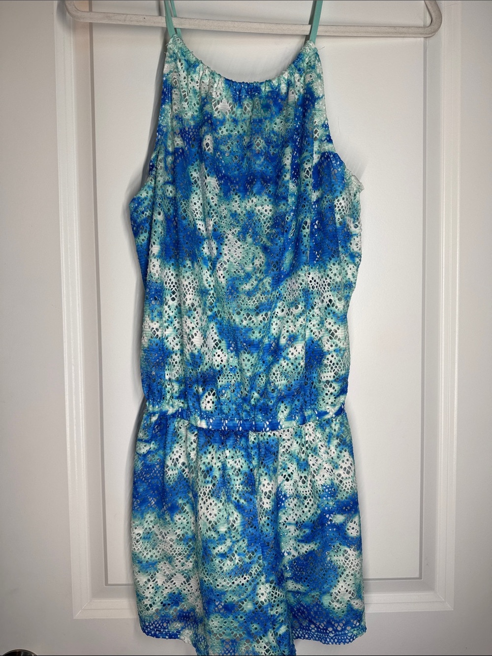 Justice Blue & Teal Crochet Overlay Romper